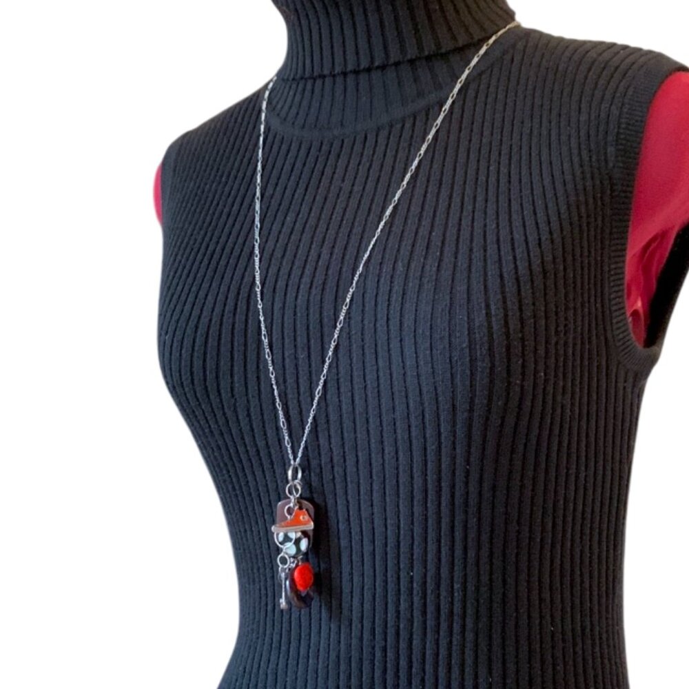 OPERA long Elegant Silver Pendant Necklace - converse skates charms